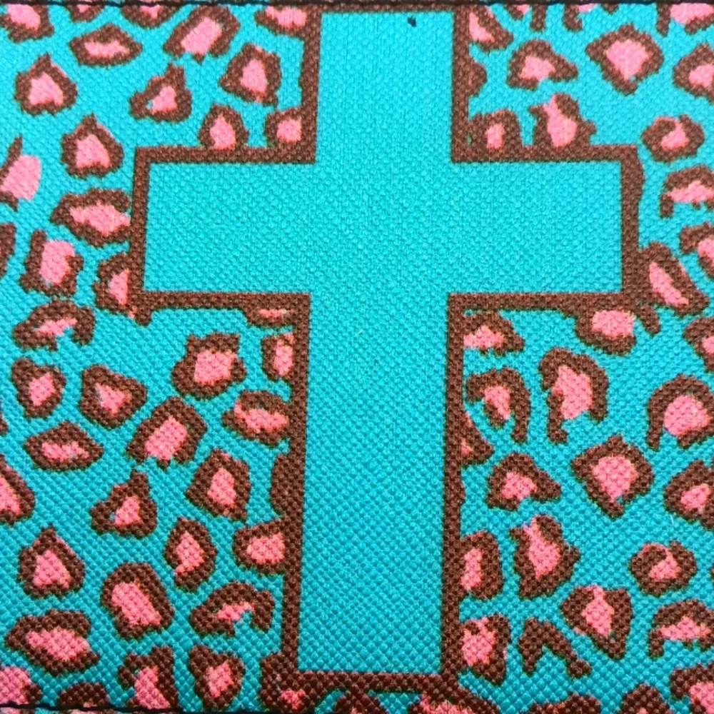 Blue Cross Pattern Bi Fold Wallet Vegan Leather New Made USA